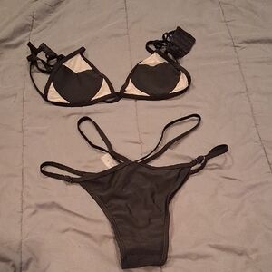 SHEIN Black Strappy Triangle Bikini Set